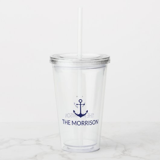 Nautical Custom Boat Name marvy blue anchor Acryl Drinkbeker (Voorkant)