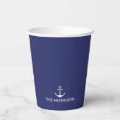 Nautical Custom Boat Name marvy blue white anchor Papieren Bekers (Achterkant)