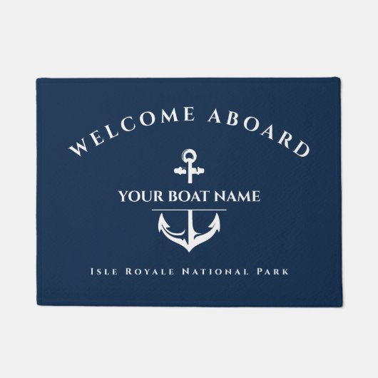 Nautical Custom Boot Naam Anker Navy Deurmat (Voorkant)