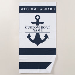 Nautical Custom Boot Naam Anker Navy Striped Strandlaken