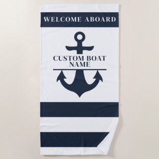 Nautical Custom Boot Naam Anker Navy Striped Strandlaken