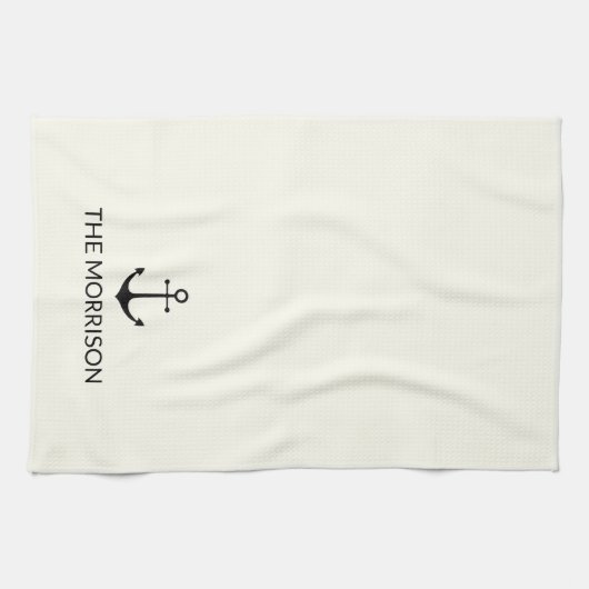 Nautical Custom Boot Naam zwart anker ivoor Theedoek (Horizontaal)