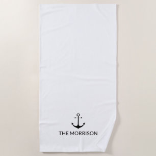 Nautical Custom Boot Naam zwart anker wit Strandlaken