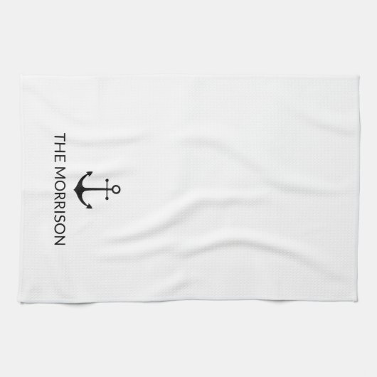 Nautical Custom Boot Naam zwart anker wit Theedoek (Horizontaal)