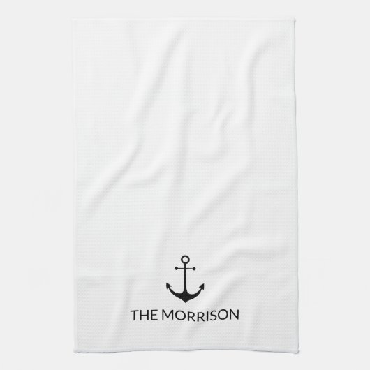 Nautical Custom Boot Naam zwart anker wit Theedoek (Verticaal)