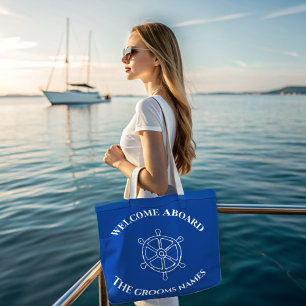 Nautical Custom Grooms Naam Anker Wiel Navy Blue Draagtas