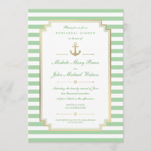 Nautical Custom Mint White Rehearsal Dinner nodigt Kaart
