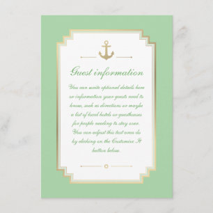 Nautical Custom Mint White Wedding Insert Kaart