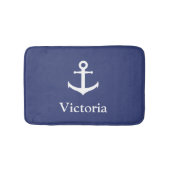 Nautical Custom Name Blue en White Anchor Badmat (Voorkant)