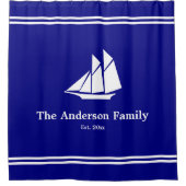 Nautical Custom Text on Navy Blue and White  Douchegordijn (Voorkant)