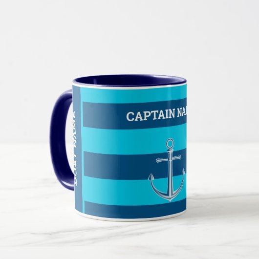 Nautical Customize Boat Name Anchor Navy Blue Mok (Voorkant links)