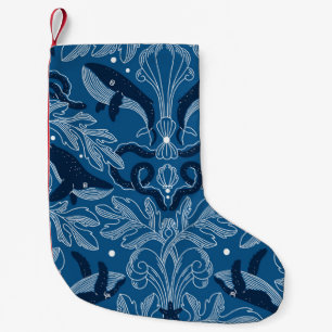 Nautical damask texture with walales, modern vinta kleine kerstsok