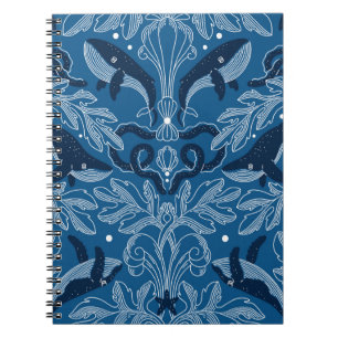 Nautical damask texture with walales, modern vinta notitieboek