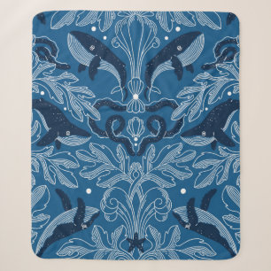 Nautical damask texture with walales, modern vinta sherpa deken