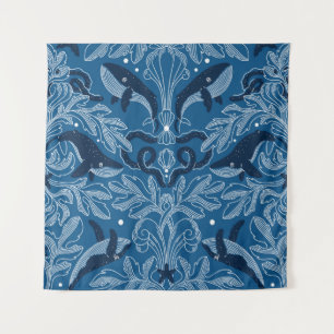 Nautical damask texture with walales, modern vinta wandkleed