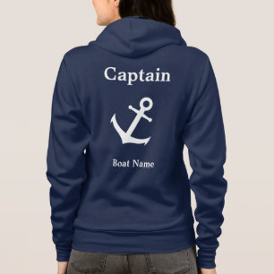 Nautical Dark Blue and White Captain & Boat Name Hoodie