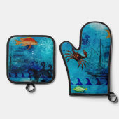 Nautical Deep Blue Zee Ovenwant & Pannenlap Set (Voorkant)