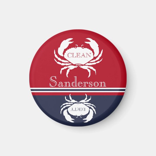 Nautical Dishwasher Clean Red Navy Blue Crab Magneet (Voorkant)