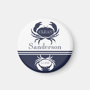 Nautical Dishwasher Clean White Navy Blue Crab Magneet