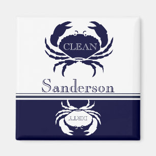 Nautical Dishwasher Clean White Navy Blue Crab Magneet