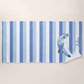 Nautical Dolphin Navy Blue Stripe Strandlaken (Voorkant)