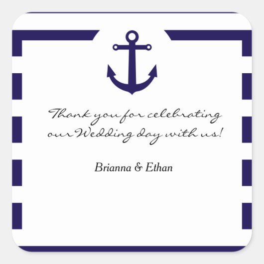 Nautical Elegant Anchor Striped Wedding Stickers (Voorkant)