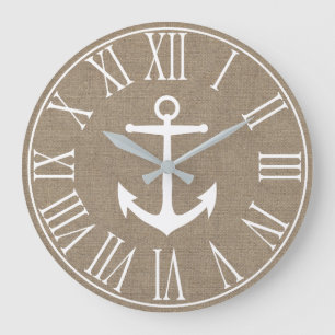 Nautical Elegant Faux Burlap & White Anchor Grote Klok