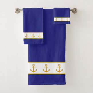 Nautical, Elegant, Golden Anchors on White & Blue