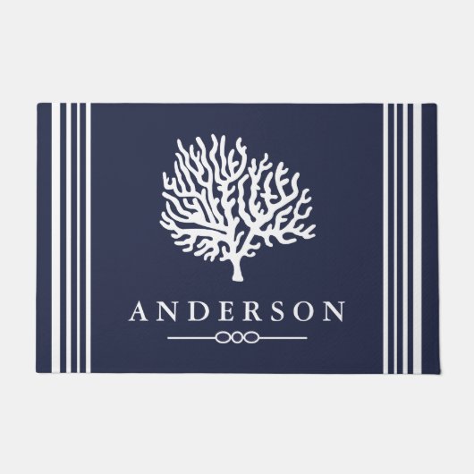 Nautical Elegant White Zee Coral | Gepersonaliseer Deurmat (Voorkant)