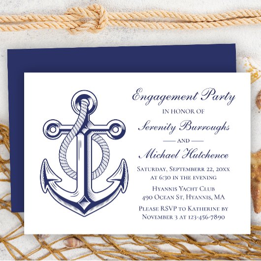Nautical Engagement Party Marine Blauw Anker Bruil Kaart