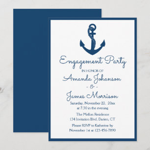Nautical Engagement Party Navy Blue Anchor Wedding Kaart