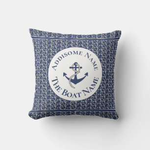 Nautical Family Boat Name Navy Blue Anchor White Kussen