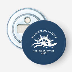 Nautical Family Cruise Schip Wiel Navy Blauw Button Flesopener