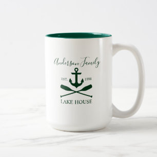 Nautical Family Lake House Green Anchor Oars Tweekleurige Koffiemok