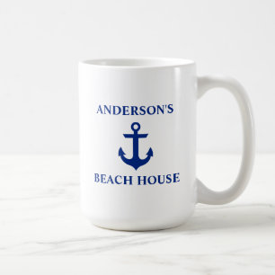 Nautical Family Name Beach House Anchor Large Koffiemok