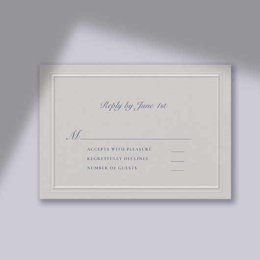 Nautical Faux Embossed Blue Modern Classic Wedding RSVP Kaartje