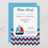 Nautical First Birthday Uitnodiging (Voorkant / Achterkant)