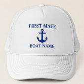 Nautical First Mate Bootnaam Anker White Trucker Pet (Voorkant)