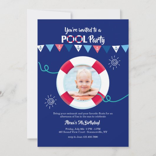 Nautical Flags with Life Preserver Photo Invite Kaart (Voorkant)