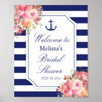 Nautical Floral Anchor Blue Stripe Vrijgezellenfee