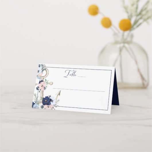 Nautical Floral Anchor Navy Blue Wedding Table (Voorkant)