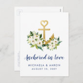 Nautical Floral Anchor Save the Date Briefkaart (Voorkant / Achterkant)