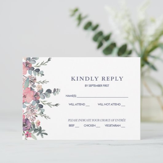Nautical Floral Anchor Wedding RSVP Kaart (Staand voorkant)