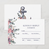 Nautical Floral Anchor Wedding RSVP Kaart (Voorkant / Achterkant)