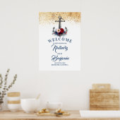 Nautical Floral Anchor Wedding Welcome Sign Poster (Keuken)