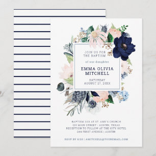 Nautical Floral and Stripes Baptisme Kaart
