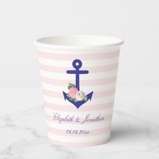 Nautical Floral Summer Wedding Papieren Bekers (Voorkant)