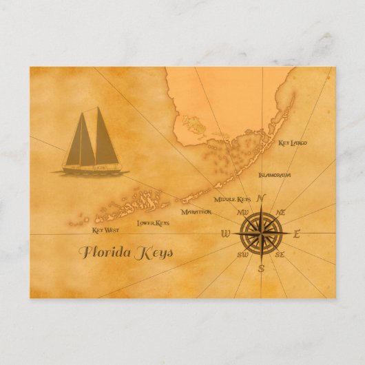  Nautical Florida Keys Map Briefkaart (Voorkant)