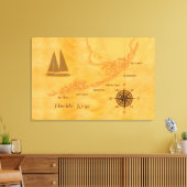 Nautical Florida Keys Map Canvas Afdruk (Insitu (Woonkamer))