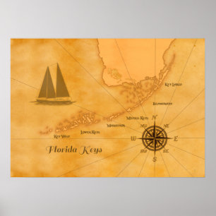 Nautical Florida Keys Map Poster